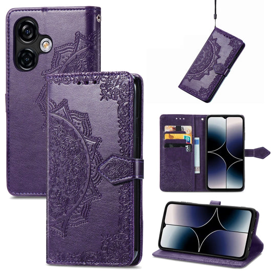 For Ulefone Note 16 Pro Mandala Flower Embossed Leather Phone Case(Purple) - Ulefone Cases by buy2fix | Online Shopping UK | buy2fix