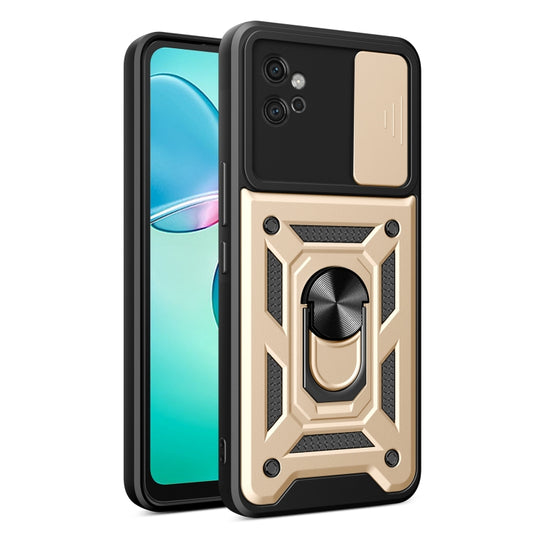 For Motorola Moto G32 Sliding Camera Cover Design TPU Hybrid PC Phone Case(Gold) - Motorola Cases by buy2fix | Online Shopping UK | buy2fix