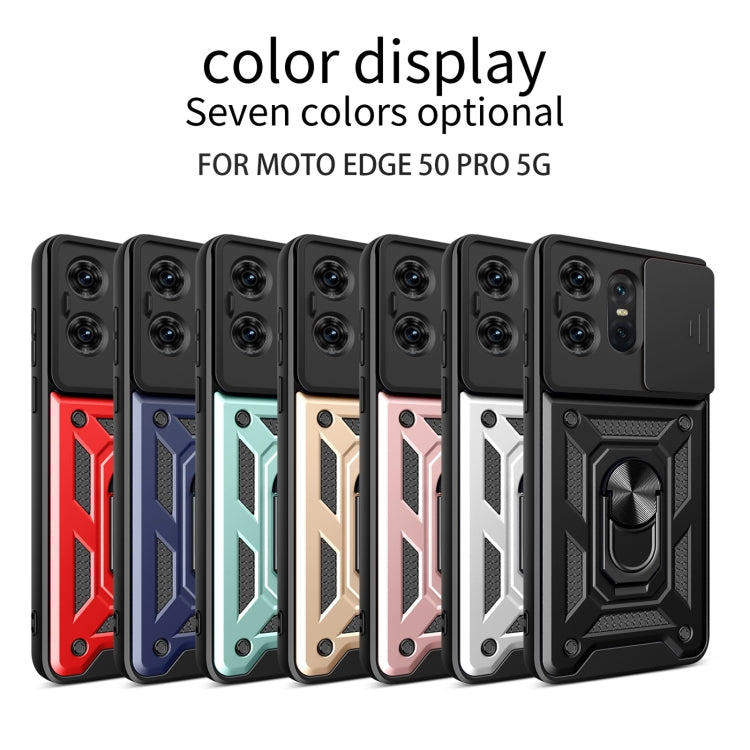 For Motorola Edge 50 Pro Global Sliding Camera Cover Design TPU Hybrid PC Phone Case(Rose Gold) - Motorola Cases by buy2fix | Online Shopping UK | buy2fix