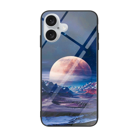 For iPhone 16 Colorful Painted Glass Phone Case(Moon Hill) - iPhone 16 Cases by buy2fix | Online Shopping UK | buy2fix