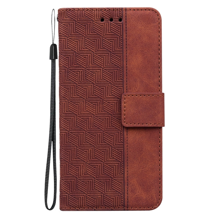 For iPhone 16 Geometric Embossed Leather Phone Case(Brown) - iPhone 16 Cases by buy2fix | Online Shopping UK | buy2fix