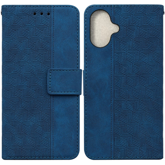 For iPhone 16 Geometric Embossed Leather Phone Case(Blue) - iPhone 16 Cases by buy2fix | Online Shopping UK | buy2fix