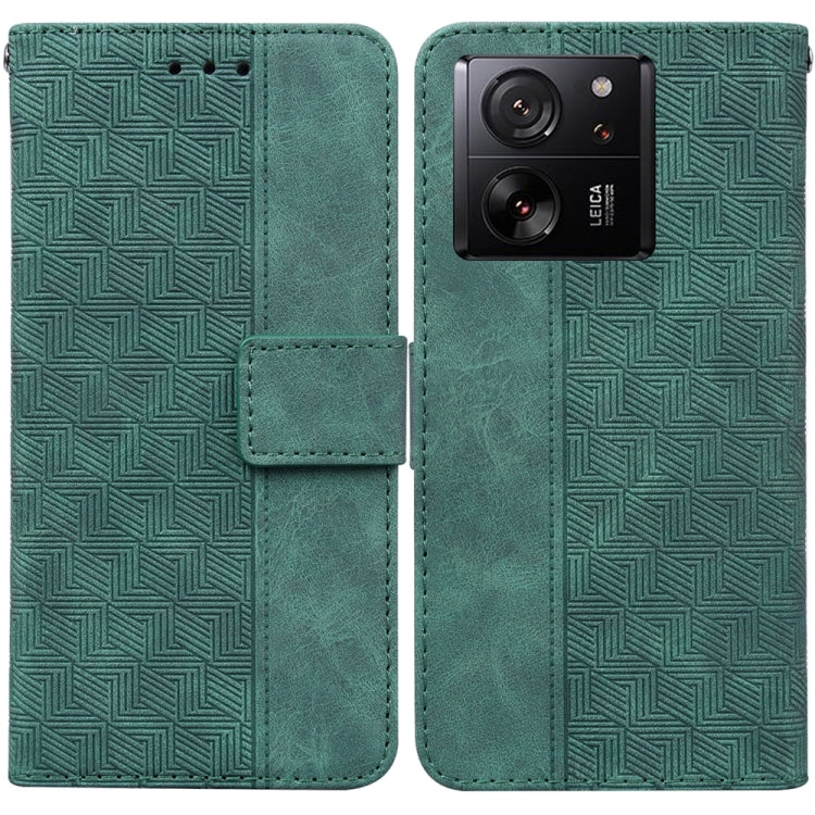 For Xiaomi 13T / 13T Pro / Redmi K60 Ultra Geometric Embossed Leather Phone Case(Green) - Redmi K60 Ultra Cases by buy2fix | Online Shopping UK | buy2fix