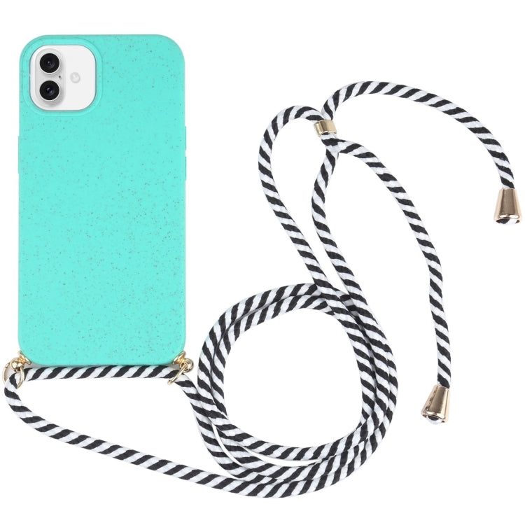 For iPhone 16 Wheat Straw TPU Shockproof Phone Case with Neck Lanyard(Green) - iPhone 16 Cases by buy2fix | Online Shopping UK | buy2fix