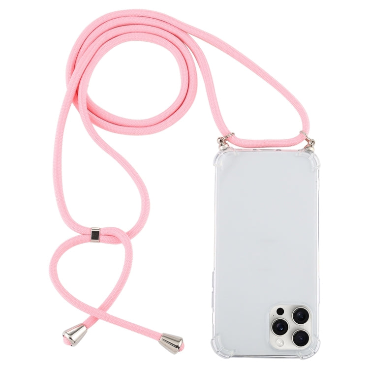 For iPhone 16 Pro Four-Corner Shockproof Transparent TPU Case with Lanyard(Light Pink) - iPhone 16 Pro Cases by buy2fix | Online Shopping UK | buy2fix