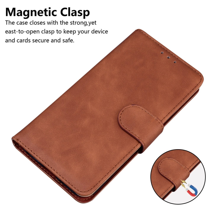 For iPhone SE 2024 Skin Feel Pure Color Flip Leather Phone Case(Brown) - More iPhone Cases by buy2fix | Online Shopping UK | buy2fix