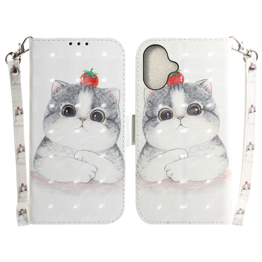 For iPhone 16 3D Colored Horizontal Flip Leather Phone Case(Cute Cat) - iPhone 16 Cases by buy2fix | Online Shopping UK | buy2fix