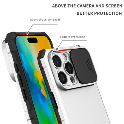 For iPhone 16 Pro Max Stereoscopic Holder Sliding Camshield Phone Case(White) - iPhone 16 Pro Max Cases by buy2fix | Online Shopping UK | buy2fix