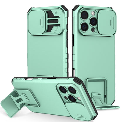 For iPhone 16 Pro Max Stereoscopic Holder Sliding Camshield Phone Case(Light Blue) - iPhone 16 Pro Max Cases by buy2fix | Online Shopping UK | buy2fix