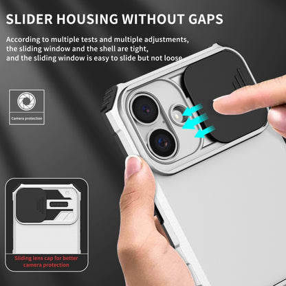 For iPhone 16 Plus Stereoscopic Holder Sliding Camshield Phone Case(White) - iPhone 16 Plus Cases by buy2fix | Online Shopping UK | buy2fix