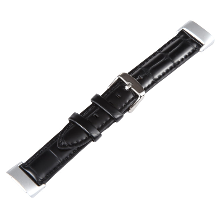 For Fitbit Charge 5 18mm Bamboo Joint Texture Genuine Leather Watch Band(Bamboo Black) - Watch Bands by buy2fix | Online Shopping UK | buy2fix