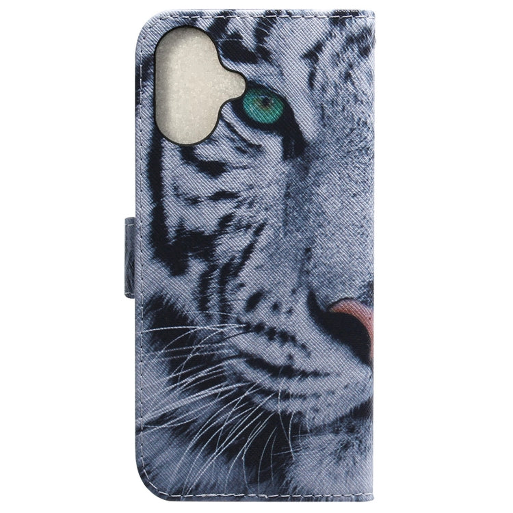 For iPhone 16 Coloured Drawing Flip Leather Phone Case(Tiger) - iPhone 16 Cases by buy2fix | Online Shopping UK | buy2fix