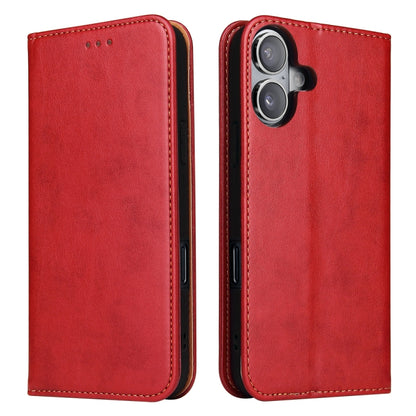 For iPhone 16 Plus Fierre Shann PU Genuine Leather Texture Phone Case(Red) - iPhone 16 Plus Cases by FIERRE SHANN | Online Shopping UK | buy2fix