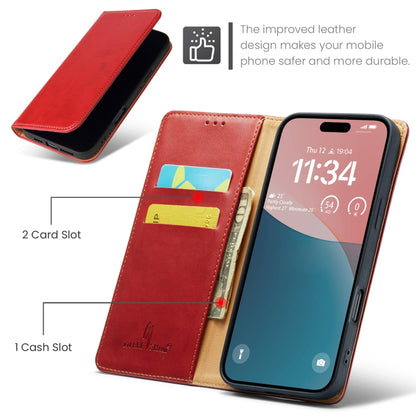 For iPhone 16 Plus Fierre Shann PU Genuine Leather Texture Phone Case(Red) - iPhone 16 Plus Cases by FIERRE SHANN | Online Shopping UK | buy2fix