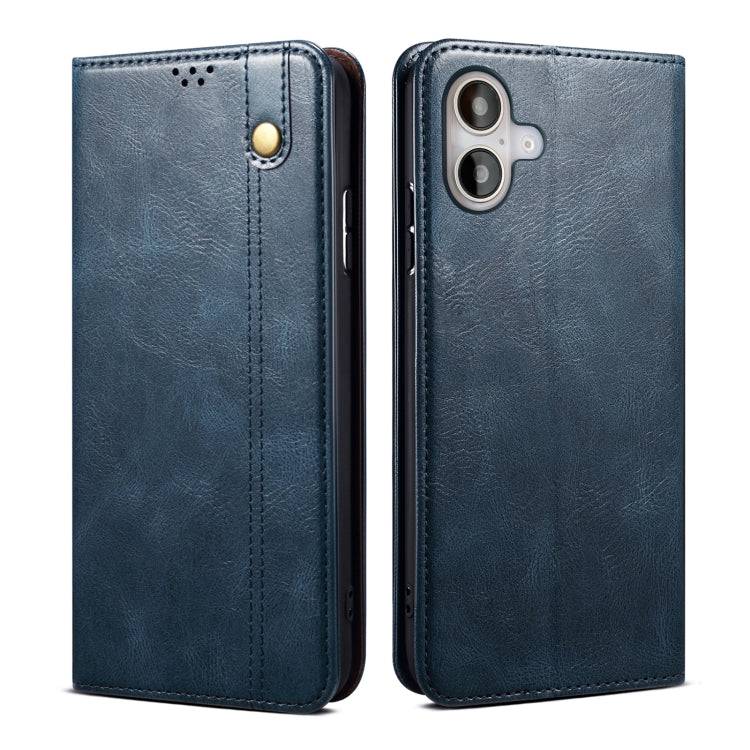 For iPhone 16 Plus Oil Wax Crazy Horse Texture Leather Phone Case(Blue) - iPhone 16 Plus Cases by buy2fix | Online Shopping UK | buy2fix