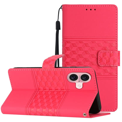 For iPhone 16 Plus Diamond Embossed Skin Feel Leather Phone Case(Red) - iPhone 16 Plus Cases by buy2fix | Online Shopping UK | buy2fix