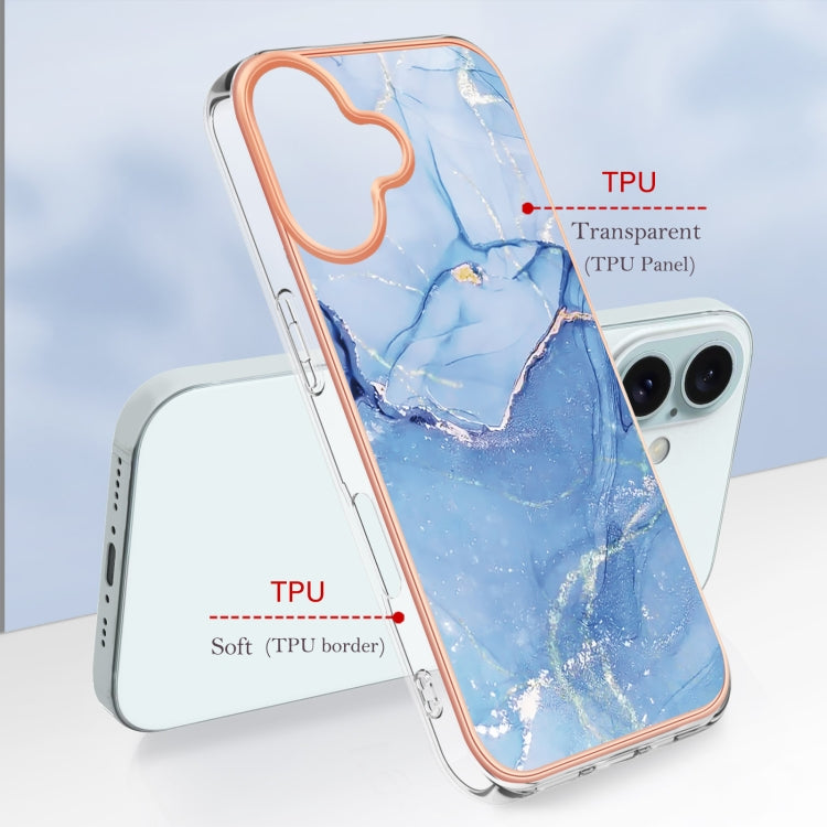 For iPhone 16 Plus Electroplating Marble Dual-side IMD Phone Case(Blue 018) - iPhone 16 Plus Cases by buy2fix | Online Shopping UK | buy2fix