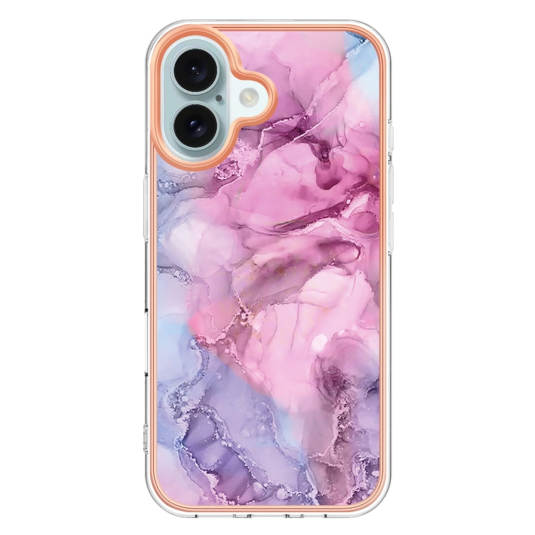 For iPhone 16 Plus Electroplating Marble Dual-side IMD Phone Case(Pink 013) - iPhone 16 Plus Cases by buy2fix | Online Shopping UK | buy2fix