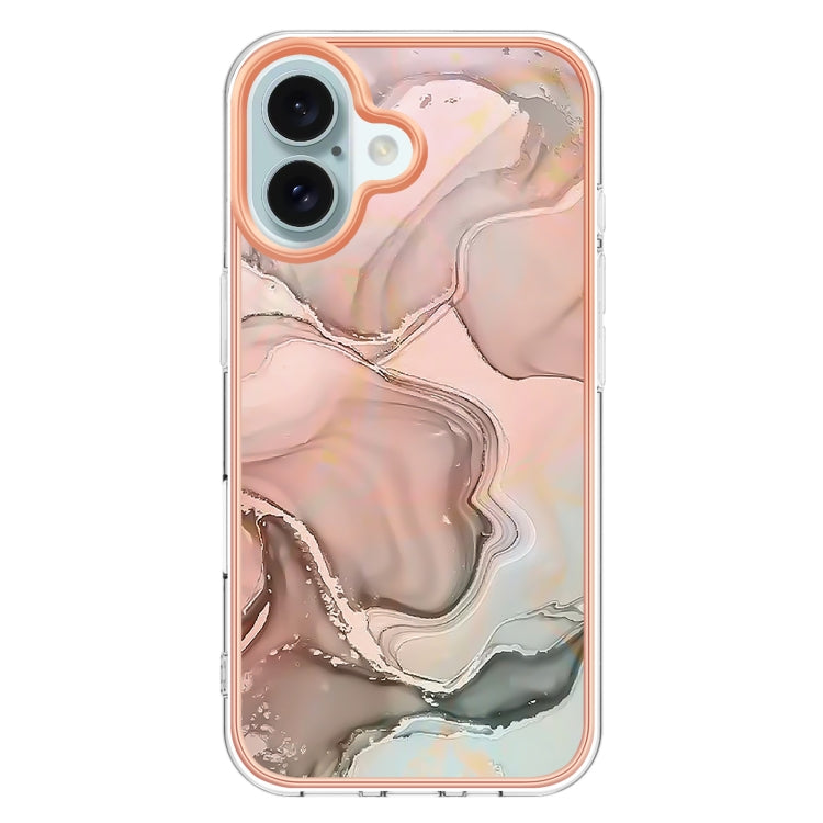 For iPhone 16 Plus Electroplating Marble Dual-side IMD Phone Case(Rose Gold 015) - iPhone 16 Plus Cases by buy2fix | Online Shopping UK | buy2fix