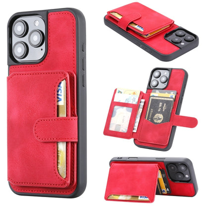 For iPhone 16 Pro Skin Feel Dream RFID Anti-theft PU Card Bag Phone Case(Red) - iPhone 16 Pro Cases by buy2fix | Online Shopping UK | buy2fix