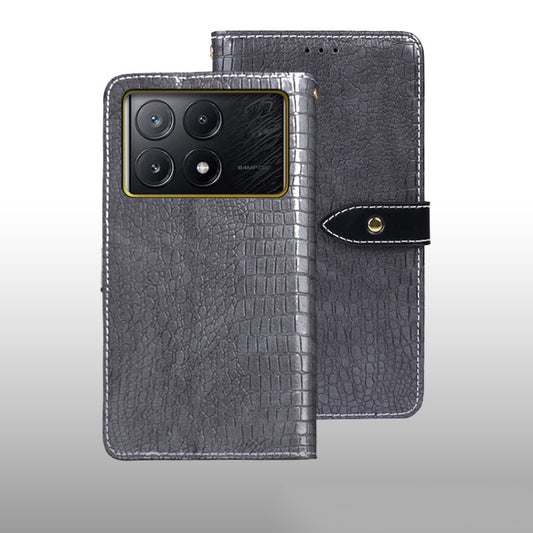 For Xiaomi Poco X6 Pro 5G idewei Crocodile Texture Leather Phone Case(Grey) - Xiaomi Cases by idewei | Online Shopping UK | buy2fix