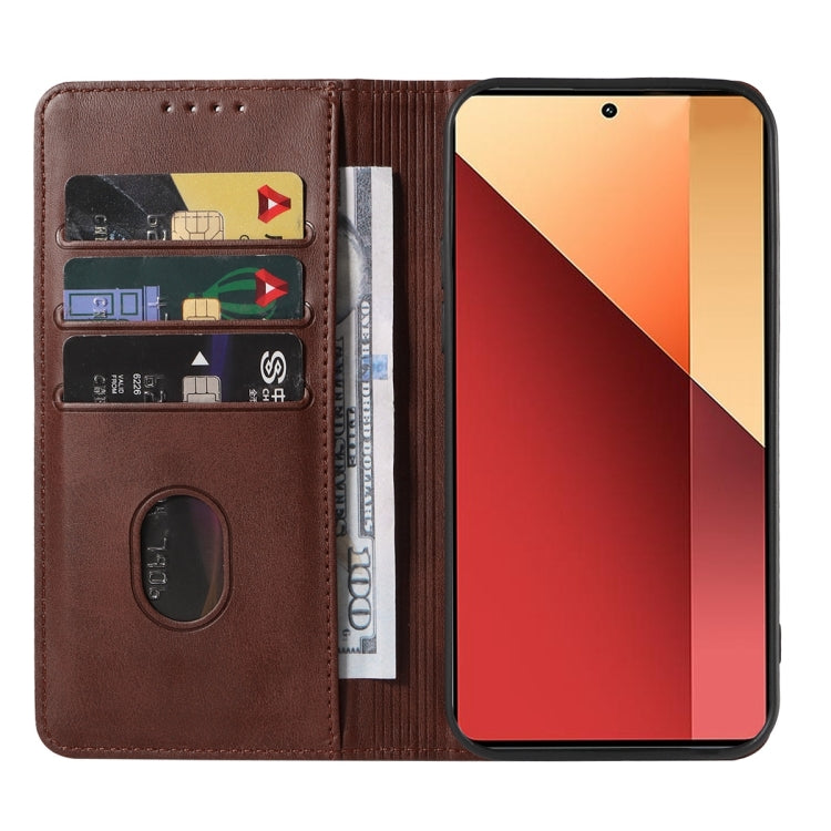 For Xiaomi Redmi Note 13 Pro 4G Magnetic Closure Leather Phone Case(Brown) - Note 13 Pro Cases by buy2fix | Online Shopping UK | buy2fix