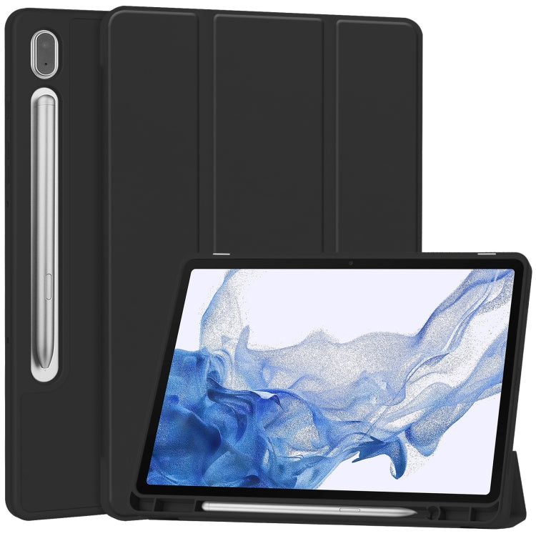 For Samsung Galaxy Tab S9 3-Fold Pure Color TPU Smart Leather Tablet Case with Pen Slot(Black) - Galaxy Tab S9 Cases by buy2fix | Online Shopping UK | buy2fix