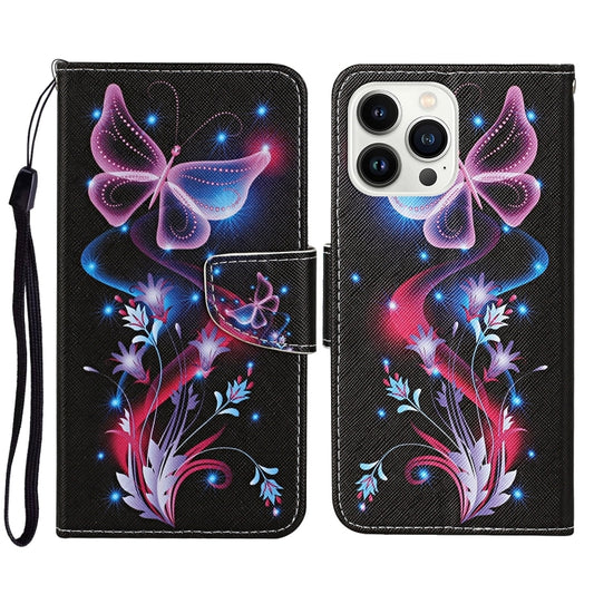 For iPhone 16 Pro Max 3D Colored Drawing Flip Leather Phone Case(Fluorescent Butterfly) - iPhone 16 Pro Max Cases by buy2fix | Online Shopping UK | buy2fix