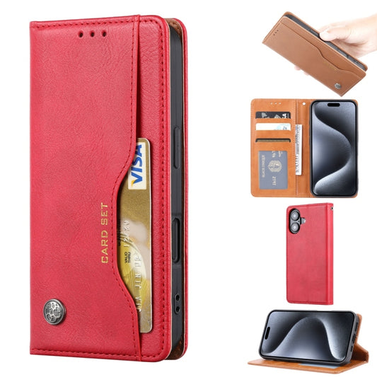 For iPhone 16 Knead Skin Texture Flip Leather Phone Case(Red) - iPhone 16 Cases by buy2fix | Online Shopping UK | buy2fix