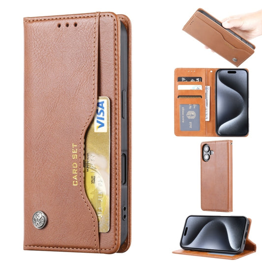 For iPhone 16 Knead Skin Texture Flip Leather Phone Case(Brown) - iPhone 16 Cases by buy2fix | Online Shopping UK | buy2fix