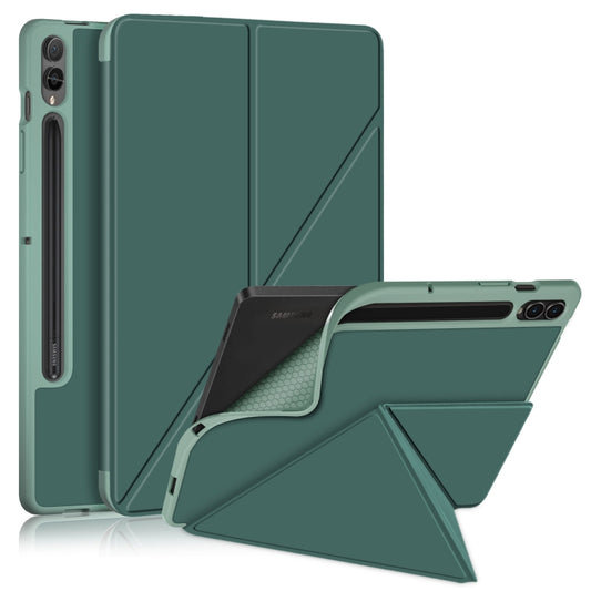 For Samsung Galaxy Tab S9+ Cloth Texture Multi-folding Horizontal Flip Leather Tablet Case(Dark Green) - Galaxy Tab S9+ Cases by buy2fix | Online Shopping UK | buy2fix