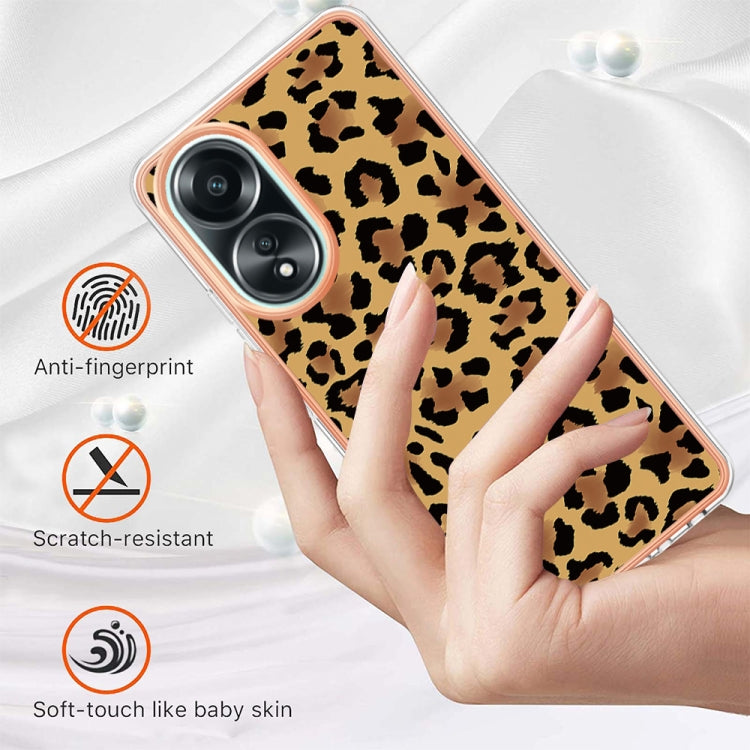 For OPPO A58 4G Electroplating Marble Dual-side IMD Phone Case(Leopard Print) - OPPO Cases by buy2fix | Online Shopping UK | buy2fix