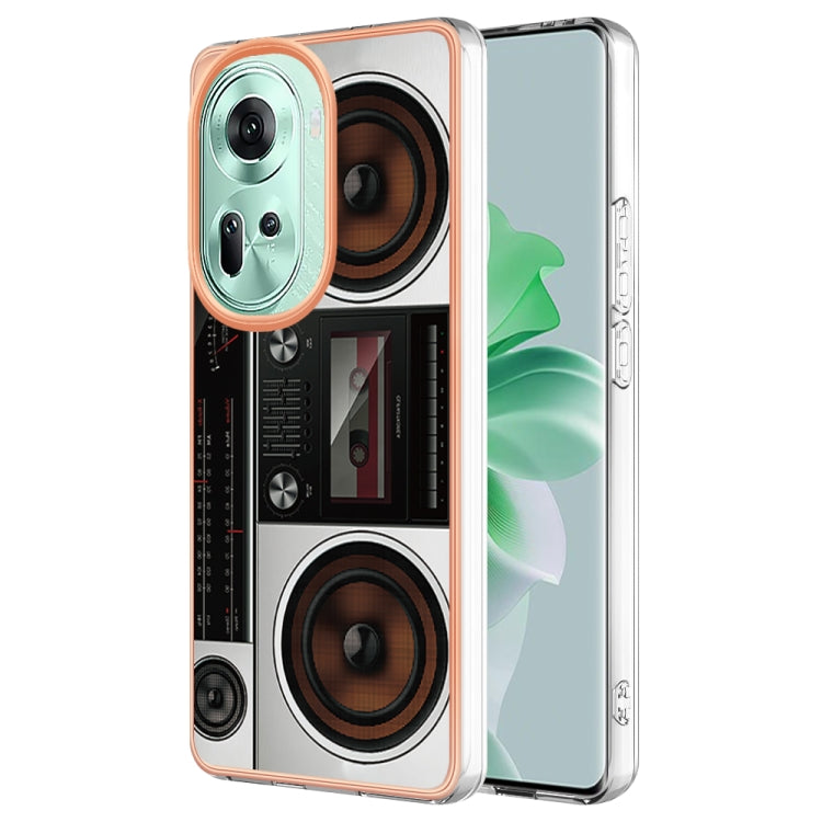 For OPPO Reno11 5G Global Electroplating Marble Dual-side IMD Phone Case(Retro Radio) - Reno11 Cases by buy2fix | Online Shopping UK | buy2fix