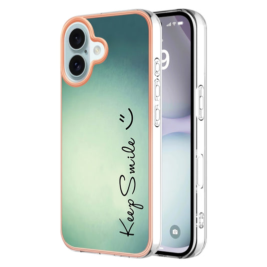 For iPhone 16 Plus Electroplating Marble Dual-side IMD Phone Case(Smile) - iPhone 16 Plus Cases by buy2fix | Online Shopping UK | buy2fix