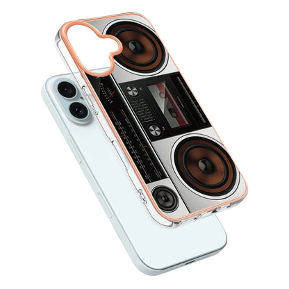 For iPhone 16 Electroplating Marble Dual-side IMD Phone Case(Retro Radio) - iPhone 16 Cases by buy2fix | Online Shopping UK | buy2fix