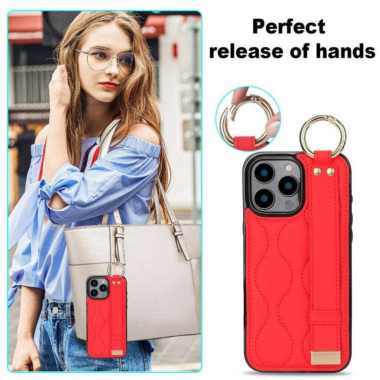 For iPhone 16 Pro Max Non-slip Full Coverage Ring PU Phone Case with Wristband(Red) - iPhone 16 Pro Max Cases by buy2fix | Online Shopping UK | buy2fix