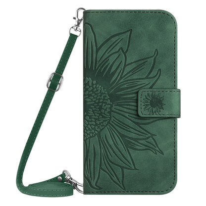 For Samsung Galaxy S24 5G Skin Feel Sun Flower Embossed Flip Leather Phone Case with Lanyard(Green) - Galaxy S24 5G Cases by buy2fix | Online Shopping UK | buy2fix