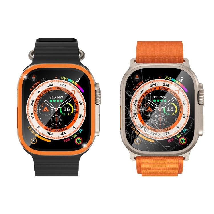 For Apple Watch Ultra 49mm Aluminum Alloy Frame Integrated Tempered Film(Orange) - Others by buy2fix | Online Shopping UK | buy2fix