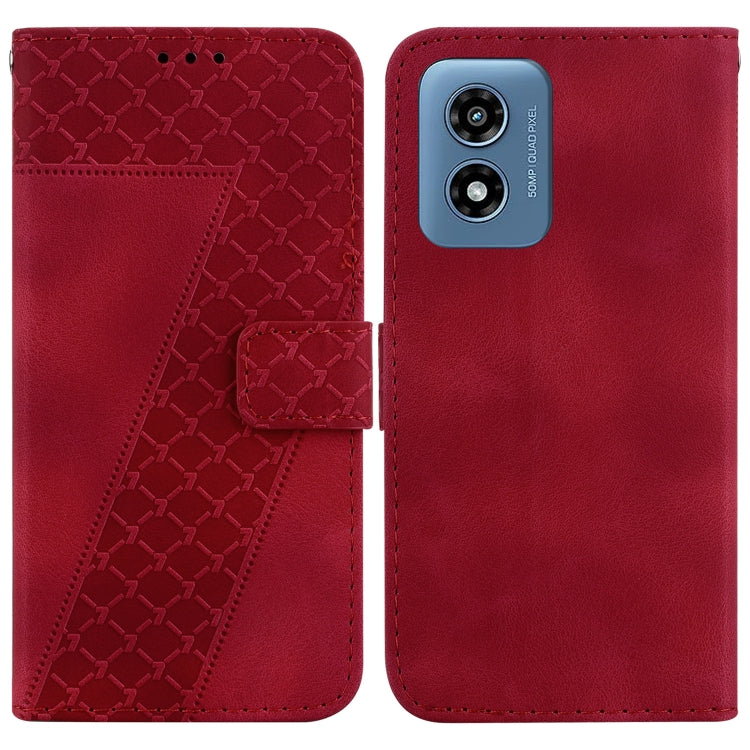 For Motorola Moto G Play 4G 2024 Seven-shaped Embossed Leather Phone Case(Red) - Motorola Cases by buy2fix | Online Shopping UK | buy2fix