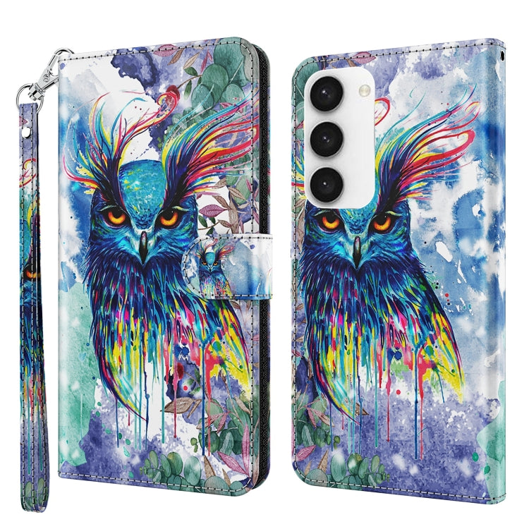 For Samsung Galaxy S24 5G 3D Painting Pattern Flip Leather Phone Case(Watercolor Owl) - Galaxy S24 5G Cases by buy2fix | Online Shopping UK | buy2fix