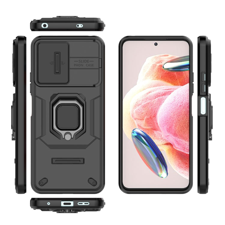 For Xiaomi Redmi Note 12 4G Global Sliding Camshield TPU + PC Shockproof Phone Case with Holder(Black) - Xiaomi Cases by buy2fix | Online Shopping UK | buy2fix