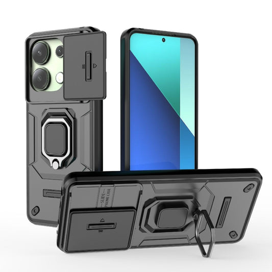 For Xiaomi Redmi Note 13 4G Global Sliding Camshield TPU + PC Shockproof Phone Case with Holder(Black) - Note 13 Cases by buy2fix | Online Shopping UK | buy2fix