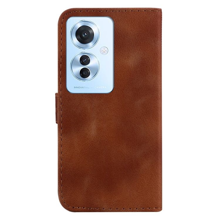 For OPPO Reno11 F Global 7-shaped Embossed Leather Phone Case(Brown) - Reno11 F Cases by buy2fix | Online Shopping UK | buy2fix