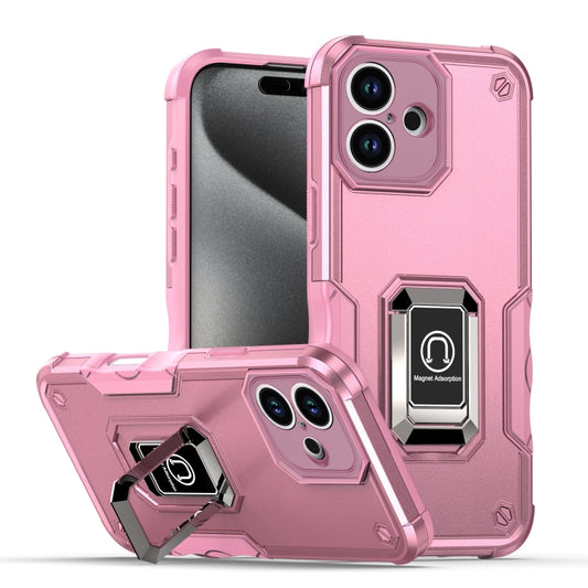 For iPhone 16 Ring Holder Non-slip Shockproof Armor Phone Case(Pink) - iPhone 16 Cases by buy2fix | Online Shopping UK | buy2fix