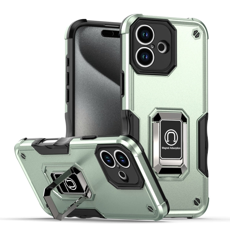 For iPhone 16 Ring Holder Non-slip Shockproof Armor Phone Case(Mint Green) - iPhone 16 Cases by buy2fix | Online Shopping UK | buy2fix