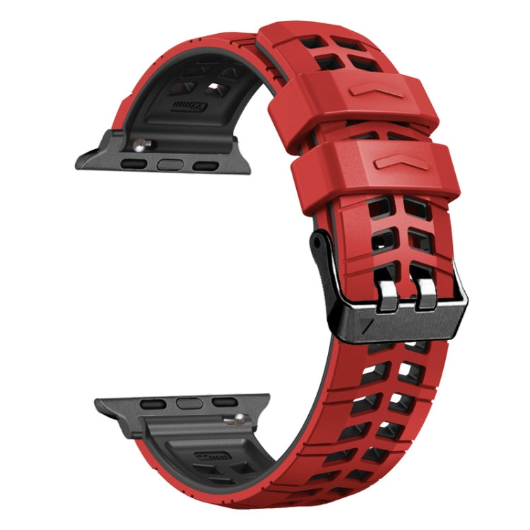 For Apple Watch Series 6 44mm Twill Dual-row Buckle Silicone Watch Band(Red Black) - Watch Bands by buy2fix | Online Shopping UK | buy2fix