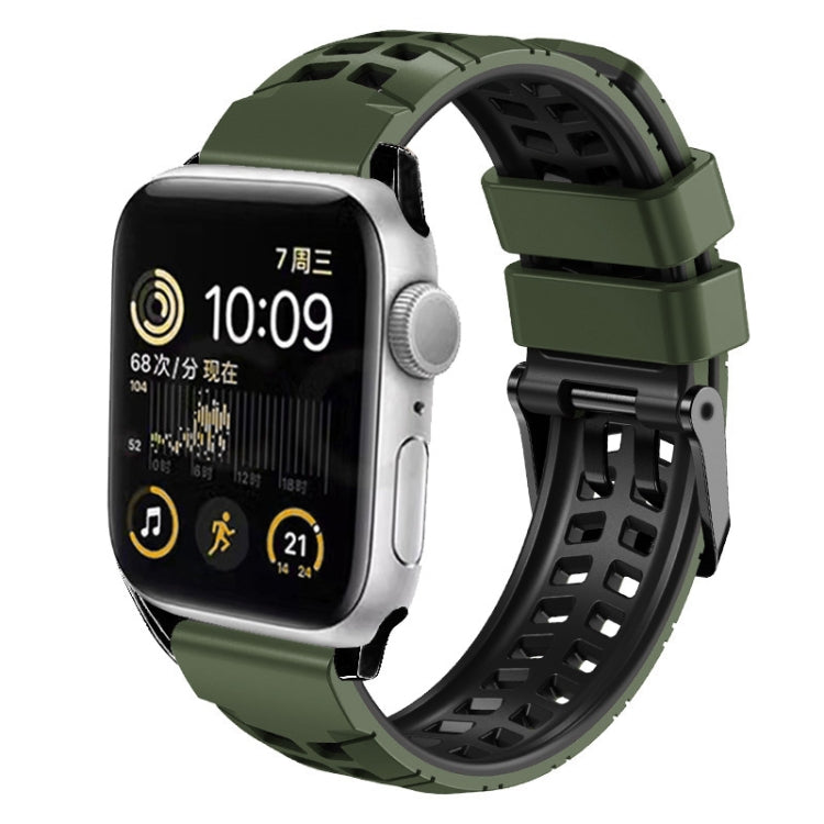 For Apple Watch Series 6 44mm Twill Dual-row Buckle Silicone Watch Band(Army Green Black) - Watch Bands by buy2fix | Online Shopping UK | buy2fix