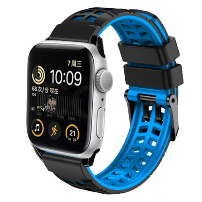 For Apple Watch 38mm Twill Dual-row Buckle Silicone Watch Band(Black Blue) - Watch Bands by buy2fix | Online Shopping UK | buy2fix