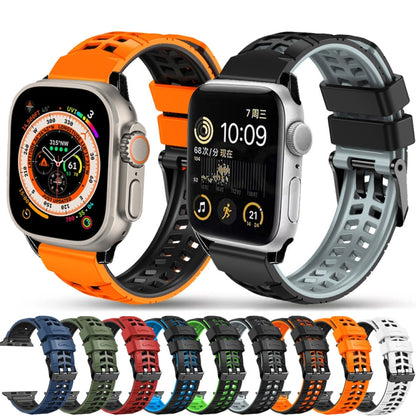 For Apple Watch Series 6 44mm Twill Dual-row Buckle Silicone Watch Band(Black Orange) - Watch Bands by buy2fix | Online Shopping UK | buy2fix