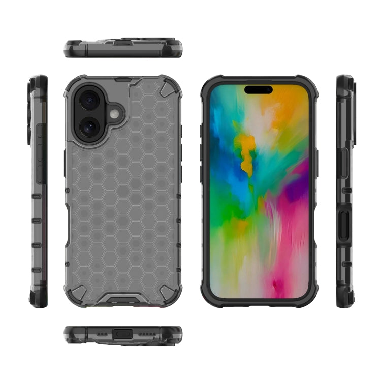 For iPhone 16 Honeycomb Shockproof Phone Case(Black) - iPhone 16 Cases by buy2fix | Online Shopping UK | buy2fix